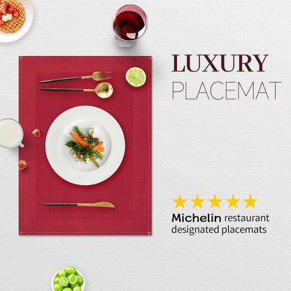 Red Placemats Set of 8, 12X18 Inch Faux Linen Table Mats3