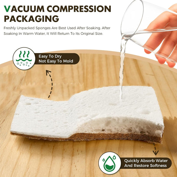 12 Pack Natural Biodegradable Kitchen Non Scratch Sponges,Compostable Plant Based Coconut Cellulose Sponge,Eco Friendly Reusable Dish Scrubber Sponge for Pots, Pans & Household Cleaning4