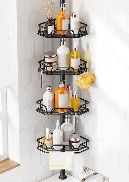 Corner Shower Caddy Tension Pole, Large Capacity Organizer, Black1