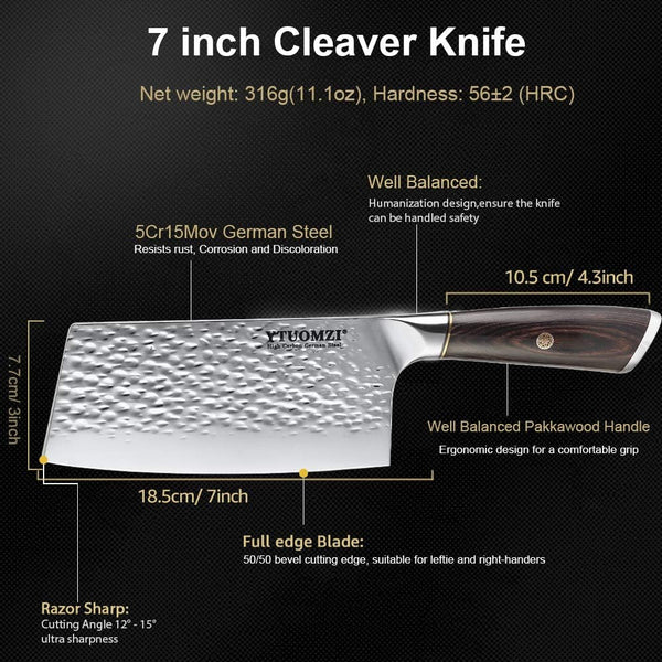 Non-Stick Cleaver Knife 7-Inch, Chinese Chef'S Knife for Kitchen, High Carbon German Stainless Steel Vegetable Chopping Knife, China Chopper | Caidao, Ergonomic Handle, Gift Boxed (7" Meat Cleaver)4