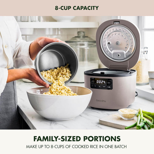 Advanced Rice Cooker, 4-Cups Uncooked/8-Cups Cooked, Removable Nonstick Ceramic Pfas-Free Pot, White & Brown Rice, Family Sized, Quick Cook in 25Mins, 6 Presets, Fuzzy Logic Tech, Clay6
