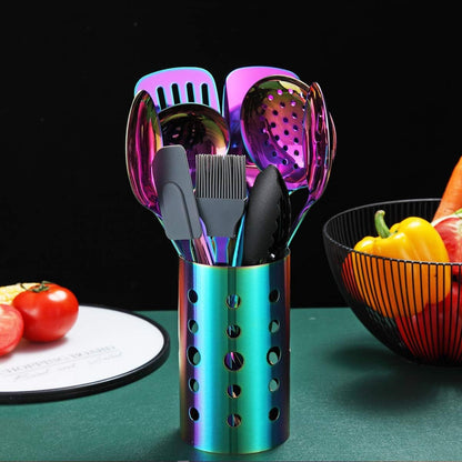Rainbow Kitchen Utensils Set,13 Pieces Stainless Steel Cooking Utensils Set with Titanium Rainbow Plating,Kitchen Tools Set with Utensil Holder for Non-Stick Cookware Dishwasher Safe (13 Packs)2