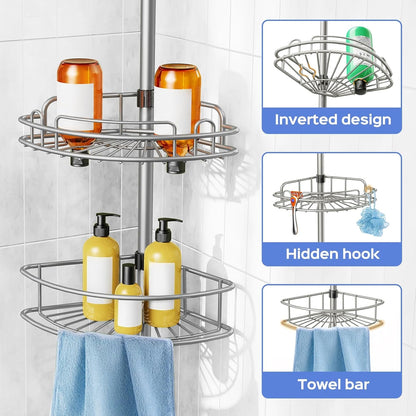 Shower Caddy Tension Pole: 4 Tier Corner Bathroom Organizer5