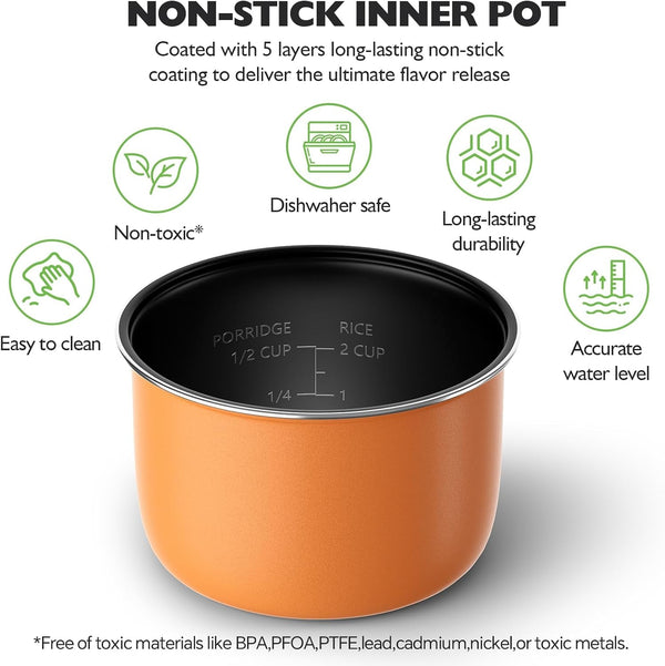 Mini Rice Cooker, 2-Cup Uncooked, 1.2L with Steamer Tray, Gray | Nonstick Coating, Steamer Tray, 1.2L Capacity for 1-2 People, for Rice, Oatmeal, Grains, Vegetables, Dorms and Travel5