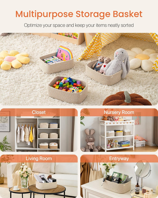 Small Woven Storage Basket for Organizing, 12 X 8 X 4.5 Inch, 3 Pack3