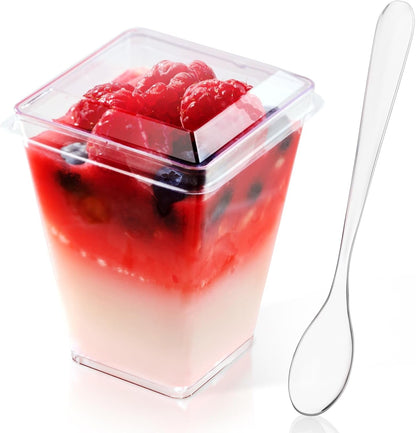 50 Pack 5 Oz Plastic Dessert Cups with Lids and Spoons, Yogurt Parfait Appetizer Cup for Party, Clear Mini Dessert Shooter for Pudding Fruit Trifle Ice Cream1
