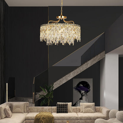 24" 8 Lights Gold Crystal Chandeliers for Dining Room Light Fixture8