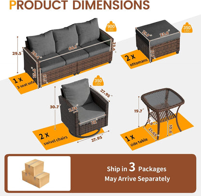 Patio Furniture Set with Swivel Rocking Chair, 6 Pcs Outdoor Couch3