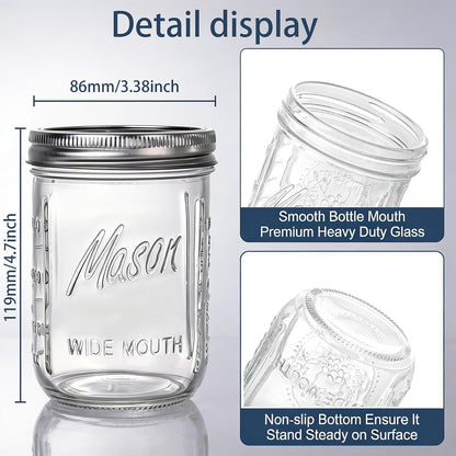 6-Pack Mason Jars 16 Oz with Lids – Wide Mouth Glass Mason Jars, Airtight Leak-Proof Canning Jars 16 Oz for Food Storage, Fermenting, Pickling, Freezing, and Crafts2