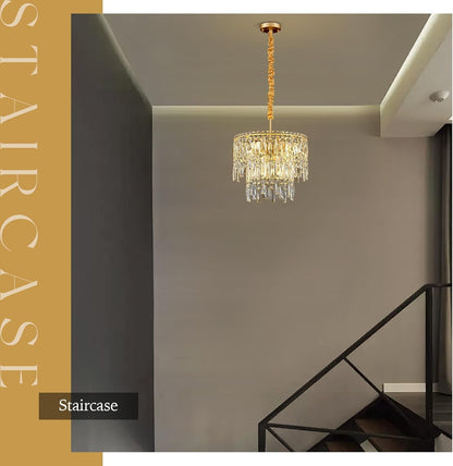 Modern Gold Crystal Lighting for Room,6 Lights Elegant round Lamp,16'' Modern Crystal Chandeliers for Dining Room Living Room Kitchen Foyer Hallway Staircase6
