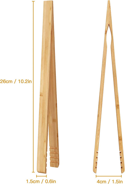 2 Pieces Bamboo Toast Tongs, 10.2 Inches Long Wood Toaster Tongs with Anti-Slip Design, Tongs for Cooking with Cooking Oil Coating2
