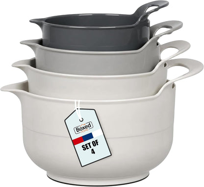 4 Pack Nesting Mixing Bowl with Pour Spout and Handle, BPA Free Microwave & Dishwasher Safe(Grey, 4 Pack with Handle)1