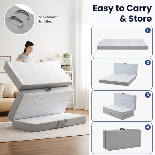 6 Inch Memory Foam Foldable Mattress Queen | Folding Mattress Queen, Folding Sofa Bed with Washable Cover, Portable Mattress for Guest Bed, 78X58X65