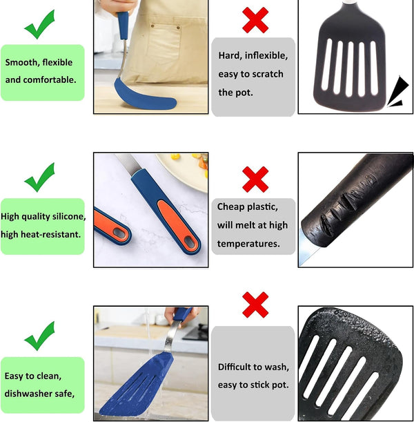 5 Pieces Silicone Spatula Set, Non-Stick Silicone Turner Spatulas, Heat Resistance Cooking Utensils, Flip Turner for Fish, Egg, Pancake, Navy Blue3