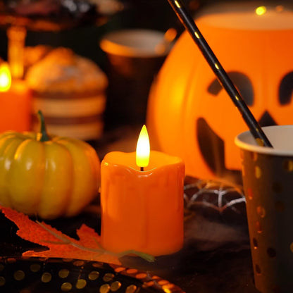 2"X 2" Orange 6 Hour Timer Flameless Votive Candles, 6 Pack3