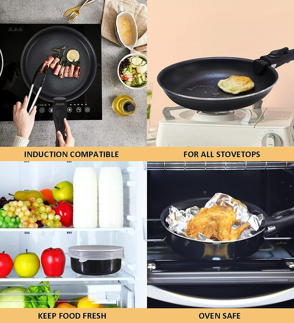 16 Pieces Kitchen Removable Handle Cookware Sets, Stackable Pots and Pans Set Nonstick for Induction Gas Rvs Camping Space Saving5