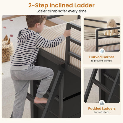 Low Loft Bed Twin Size with 8 Drawers, 4 Bookcase & LED Lights,Black8