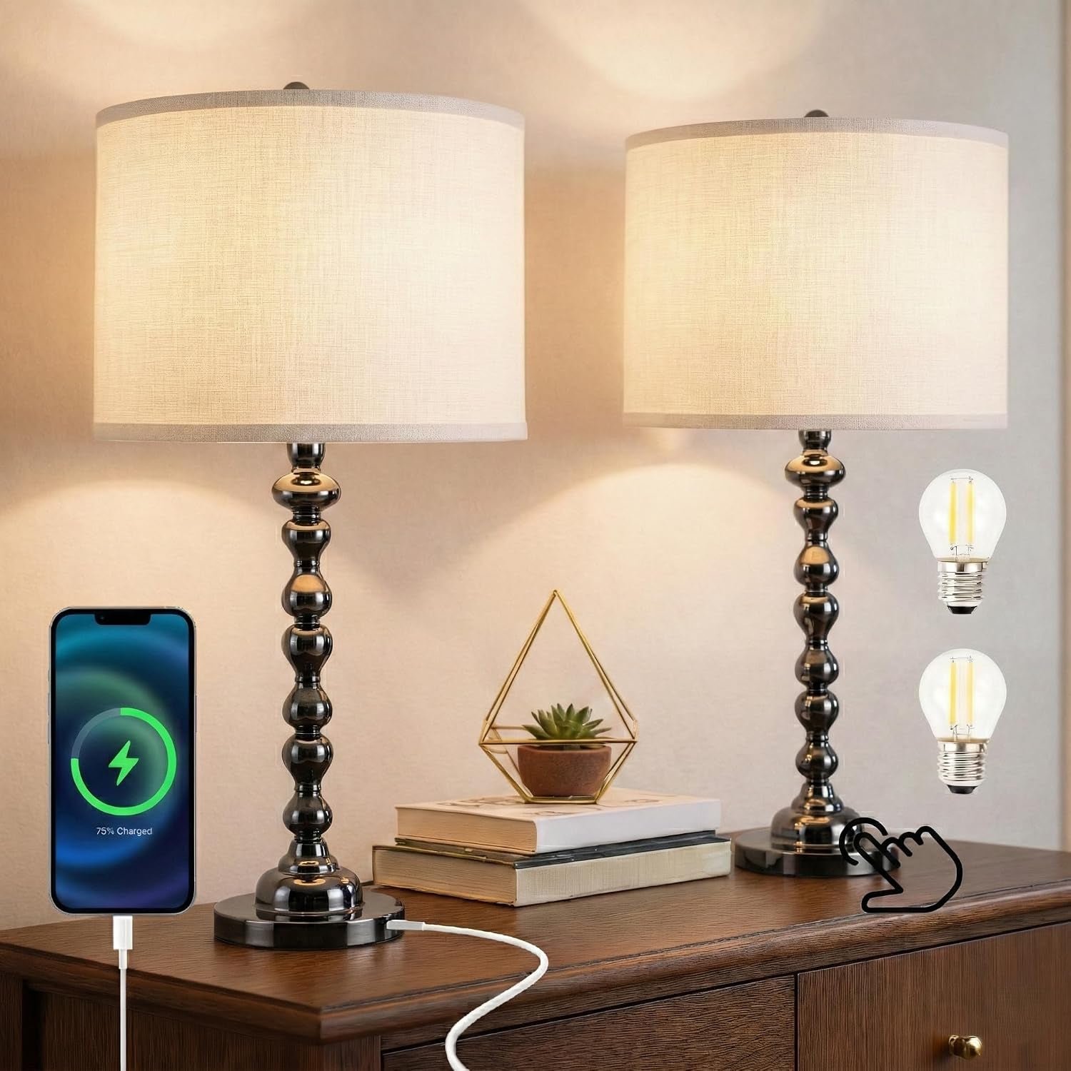 modern-gourd-table-lamps-set-of-2-touch-control-bedside-lamp-for-nightstand-with-usb-ports-3-way-dimmable-nightstand-lamps-for-living-room-bedroom-table-black