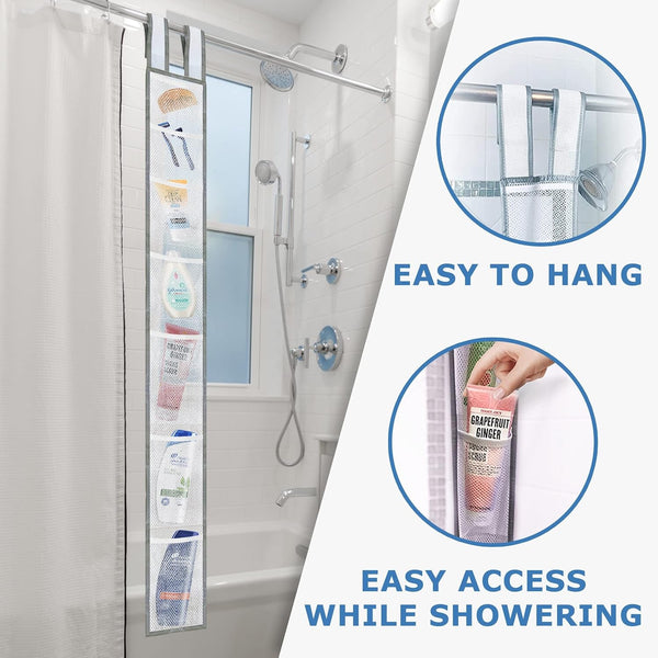 Hanging Mesh Shower Caddy, 7 Pockets, Quick Dry, 60 X 6 in - White2