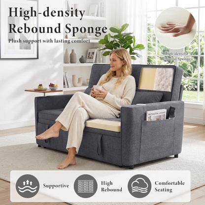 54'' Convertible Sleeper Sofa Bed with Swivel Side Table, Chenille Pull Out Couch for Living Room, Loveseat Sleeper Couch with Side Pocket | Charging Port | Cup Holder, Dark Grey7