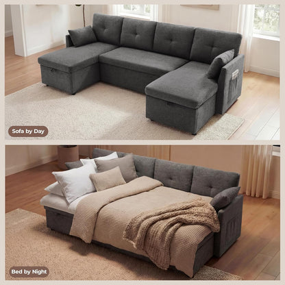 100" Sleeper Sofa Couch, Sectional Sofa Bed, Dark Grey4