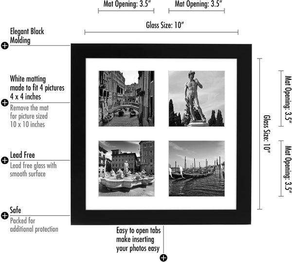 4X4 Collage Picture Frame - Fits 4 - Engineered Wood - Black7