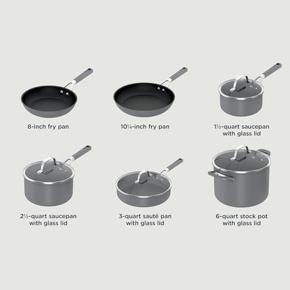 Ninja Neverstick Professional Hard-Anodized 10 Piece Pots & Pans Set, Nonstick Cookware Set, Durable, Oven Safe to 500°F, Slate Grey, C395009