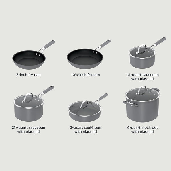 Ninja Neverstick Professional Hard-Anodized 10 Piece Pots & Pans Set, Nonstick Cookware Set, Durable, Oven Safe to 500°F, Slate Grey, C395009