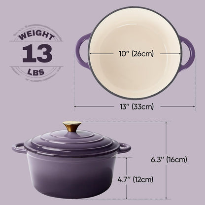 Vintage Style 6 Quart Dutch Oven Pot with Lid, Non Stick Enameled Cast Iron Dutch Oven for Bread Baking, Heavy-Duty, Oven Safe Ceramic Cookware up to 500°F for Baking, Braising, Stews, Roasting, Purple4