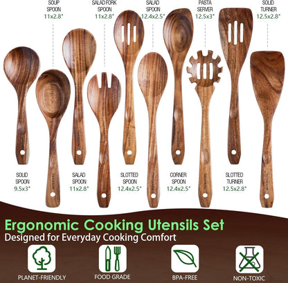 10-Piece Acacia Wood Cooking Utensil Set for Nonstick Cookware3