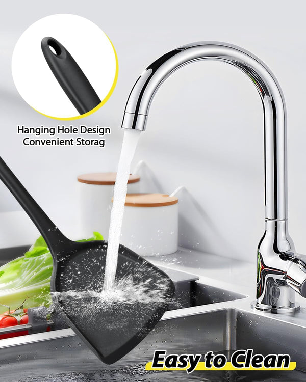 4 Pcs Silicone Kitchen Utensils Set, Wok Spatulas-Slotted Turner-Cooking Spoon-Slotted Spoon, Nonstick BPA Free High Heat Resistant Cooking Utensils for Frying, Mixing, Serving, Draining, Stirring6