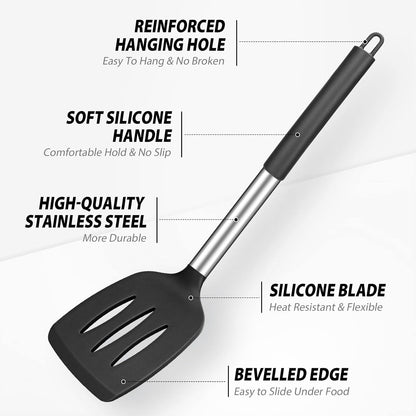 Silicone Cooking Spatulas and Spoons, Stainless Steel Kitchen Utensils Set3