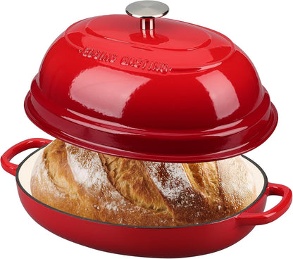 Enameled Oval Cast Iron Dutch Oven Pot with Lid, Bread Dutch Oven for Sourdough Bread Baking, Dutch Oven Bread, Bread Oven, 6QT, Red3