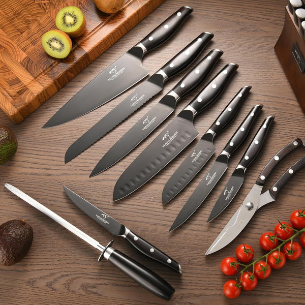 16-Piece Damascus Knife Set with Block, Ebony Wood Handle | 10Cr15Comov VG10 67-Layer Core, 60±2 HRC Sharp Edge, Ebony Wood Handle, Kitchen Shears, Sharpening Rod, 15-Slot Organizer5