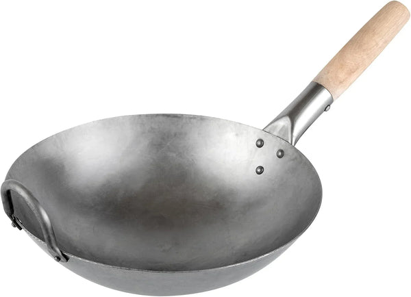 Carbon Steel Wok 1 Pack of 12 Inch Heavy-Duty Stir Fry Pan Silver Hand Hammered Wok Efficient Maneuvering Steel Helper Handle Uniform Heat Distribution Asian Cooking1