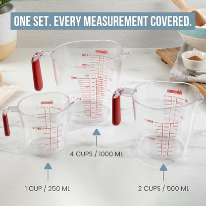 Liquid Measuring Cups Set, Plastic, Fade-Proof Marks, 3Pc3