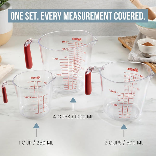 Liquid Measuring Cups Set, Plastic, Fade-Proof Marks, 3Pc3