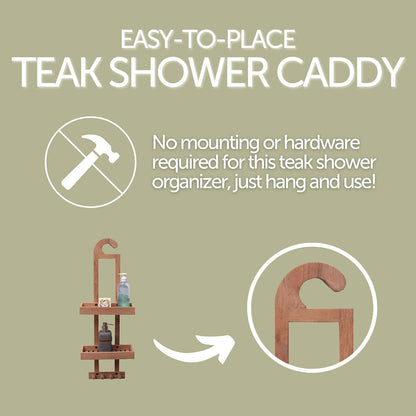 Wood Natural Hanging Shower Caddy with Storage Shelves, Water Resistant, Easy to Place, Select-Grade Solid Teak Wood, Shower Accessory (Natural Langr)6
