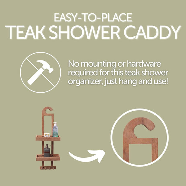 Wood Natural Hanging Shower Caddy with Storage Shelves, Water Resistant, Easy to Place, Select-Grade Solid Teak Wood, Shower Accessory (Natural Langr)6