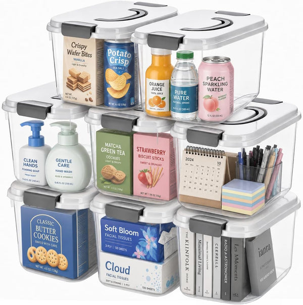 8 Pack 5.5 Quart Plastic Storage Bins with Lid and Handle, Clear Latch Storage Box Stackable Organizing Bins, Lidded Storage Container for Home, Office1