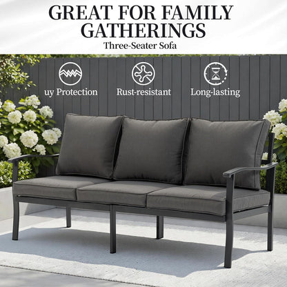 5-Piece Metal Patio Sectional Set, Coffee Table & Washable Cushions, Grey3