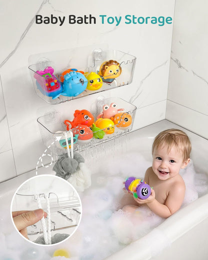 Bath Toy Storage Organizer 2 Pack, Bath Toy Holder with Drain Holes2