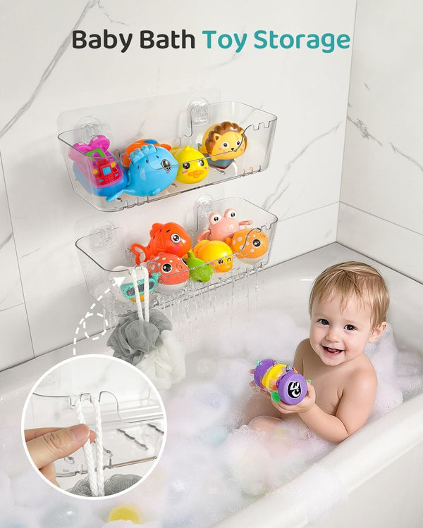 Bath Toy Storage Organizer 2 Pack, Bath Toy Holder with Drain Holes2