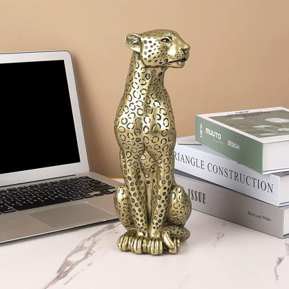Cheetah Statue Home Decor Leopard Sculpture Resin Sitting Cheetah Figurine Desktop Table Top Ornament Decoration for Home Office Champagne Gold4