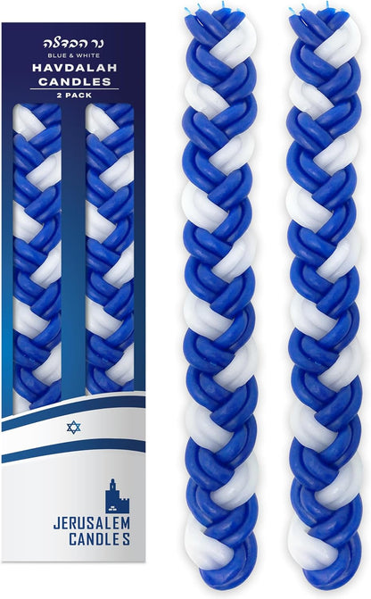 Havdalah Candle - Braided Blue and White - Flat Havdallah Candles - 2 Pack1