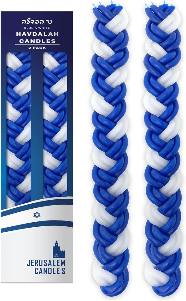 Havdalah Candle - Braided Blue and White - Flat Havdallah Candles - 2 Pack1