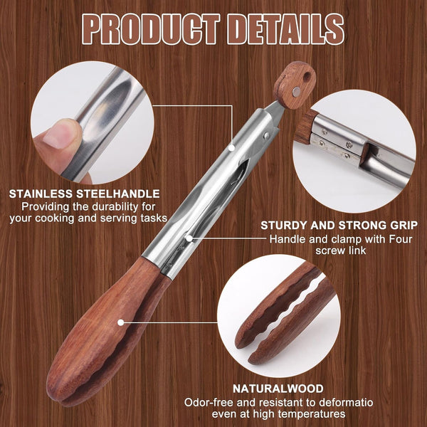 2-Pcstongs for Cooking with Wooden Tips - Nonstick Cooking Tongs & Salad Tongs for Blooming Food，Cooking, BBQ and Tossing Salad - Made of Natural Walnut Wood，Long Style15Inch Short Style 11.4Inch4