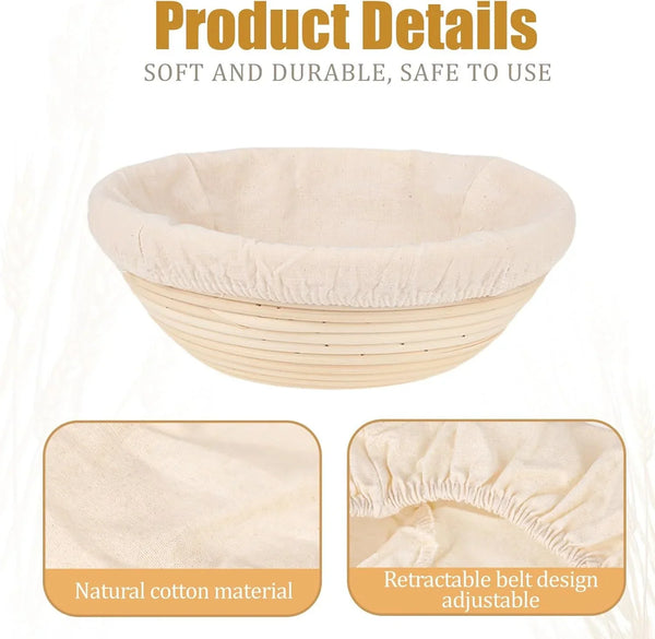 2 Pcs Bread Proofing Basket Cloth Liner Baking Dough Basket Cover Natural Rattan Banneton Proofing Cloth for Bakery Home Baking, about 10 Inch3