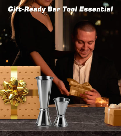 2-Pack Stainless Steel Cocktail Jiggers – Japanese Style Double Measuring Cups for Bartending (1Oz/2Oz + 0.5Oz/1Oz)7