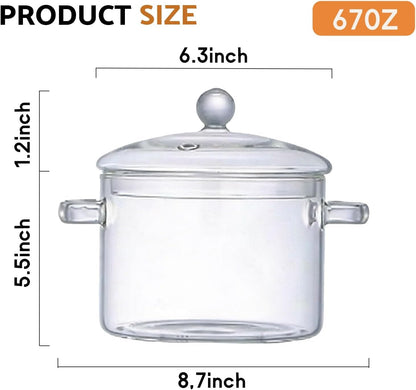 67 Oz/2L Glass Cooking Pot, Glass Simmer Pot, Borosilicate Glass Pot | Heat-Resistant Borosilicate Glass Pot with Lid for Soup, Pasta, Milk, Tea, and Spices2
